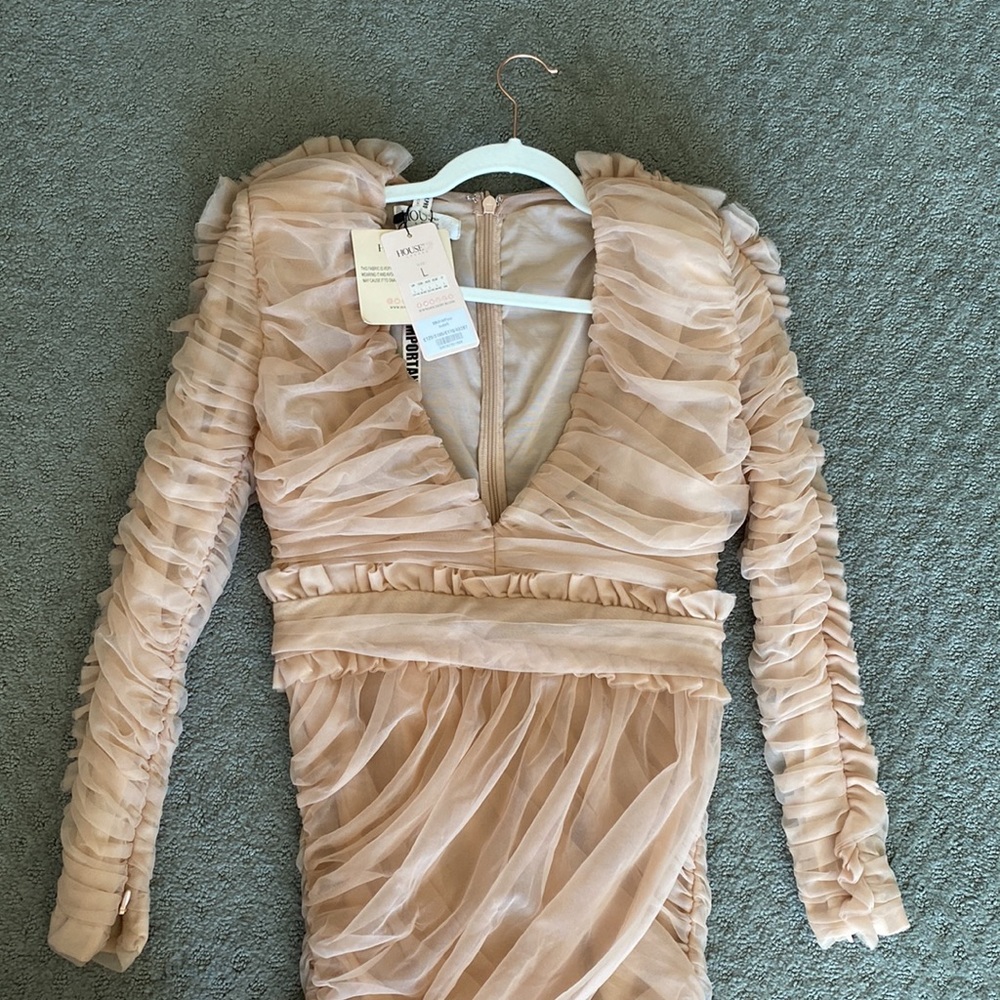 House Of CB, 'Fleur' Nude Tulle Dress, Size L - Picture 5 of 11